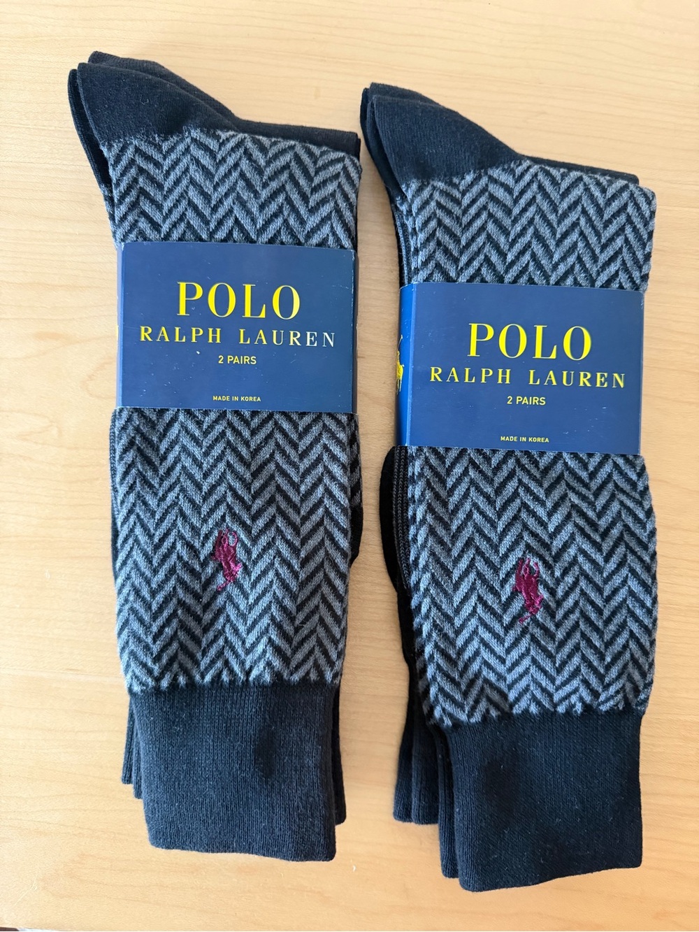 Polo Ralph Lauren Herringbone Gray Black 2-Pack Socks - 4 Total